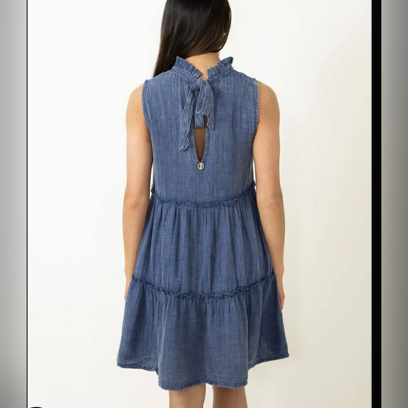 Simply Southern Ctn Gauze Trapeze Tiered Ruffle Collar Tie Back Neck Distressed - Picture 15 of 16